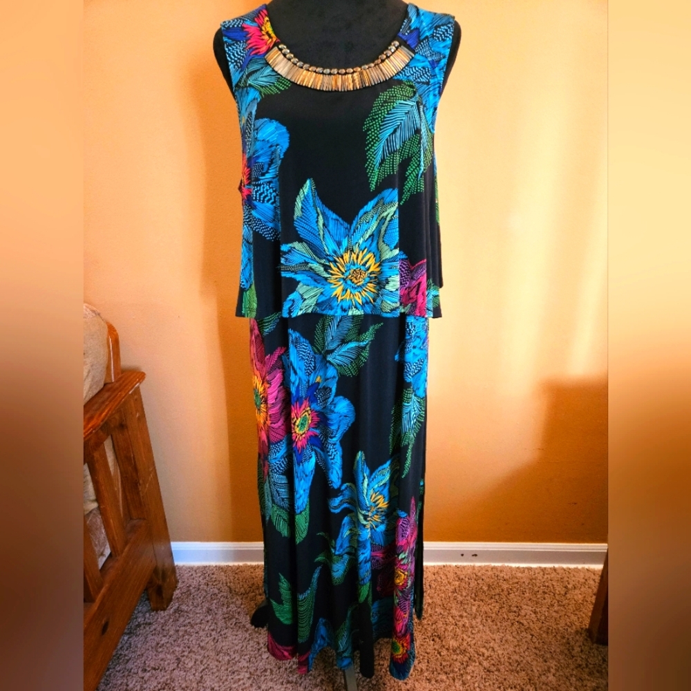 NWT Rafaella Blue and Pink Sleeveless Maxi Dress